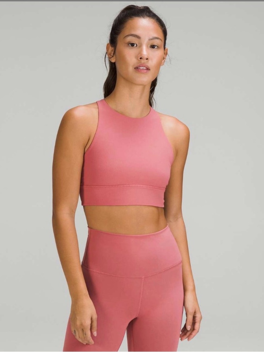 Lululemon Energy High-Neck Longline Ribbed Luxtreme Bra in pink